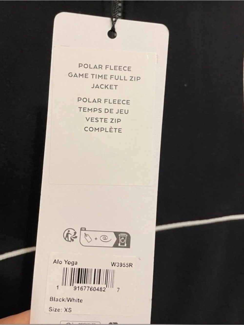 NWT ALO Yoga Polar Fleece Game Time Full Zip Jacket in Black / White  Size XS - Picture 3 of 3